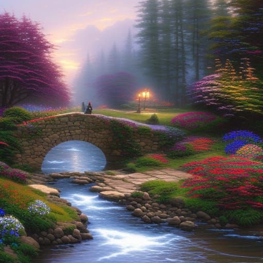 Idyllic Stone Bridge Landscape Painting