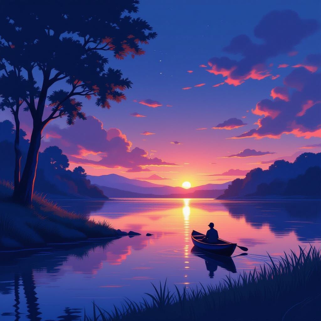 Vibrant Dusk Scene in Digital Art Style