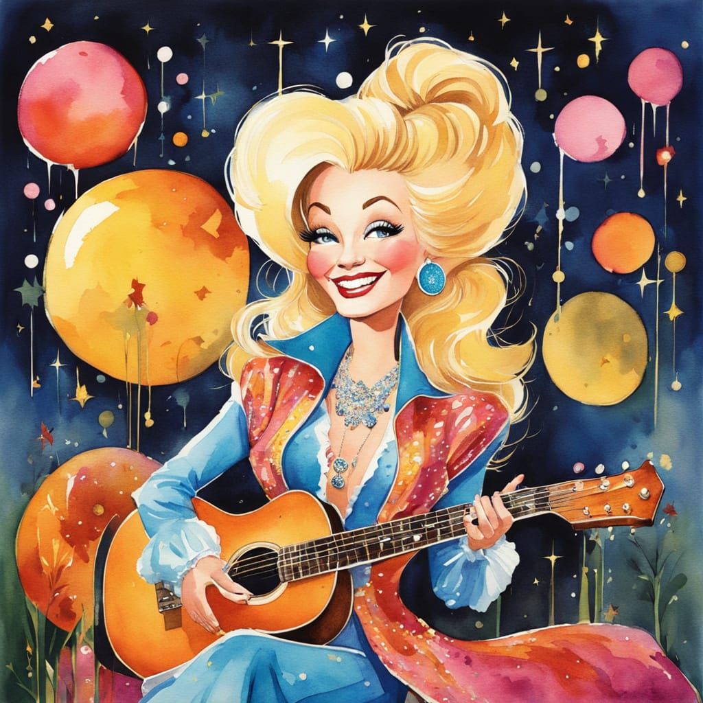 Dolly Parton Caricature with Giant Guitar