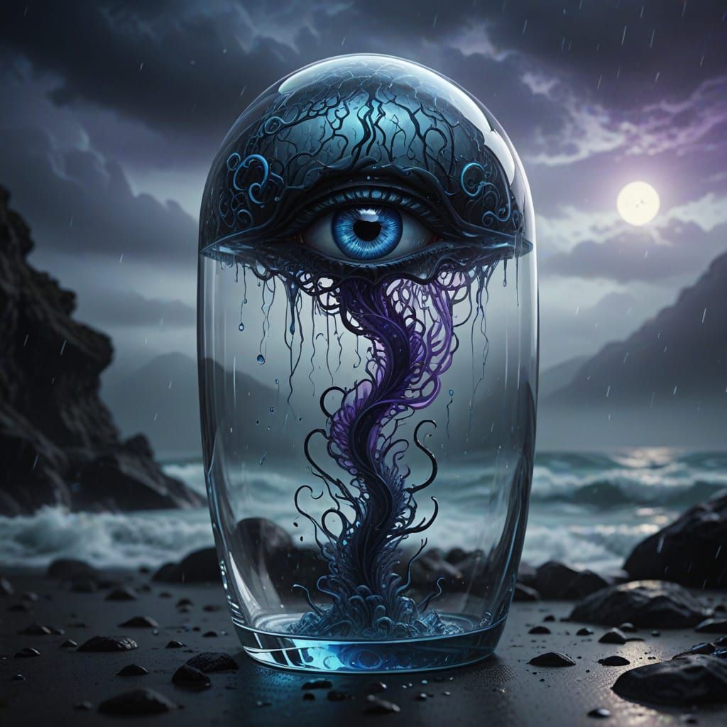 Eye and Brain in Glass A: 3D Render