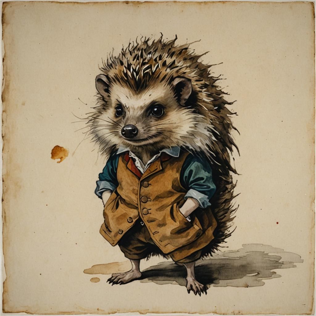 Hedgehog in Velvet Camisole, Portrait Style