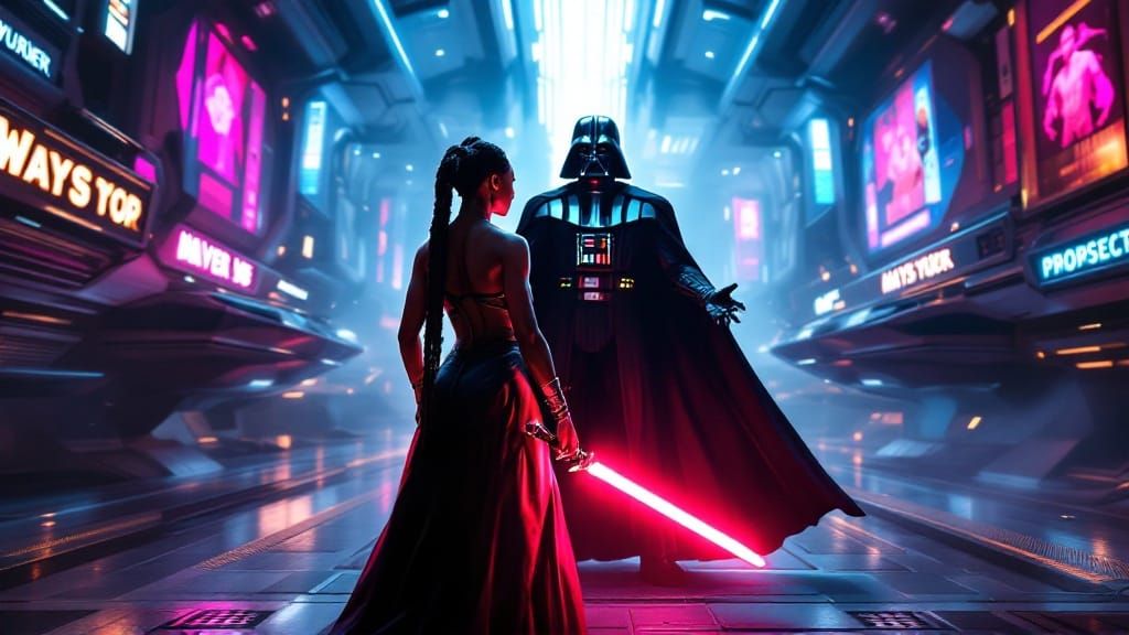 Surreal Cyberpunk Portrait of a Powerful Black Warrior Maide...