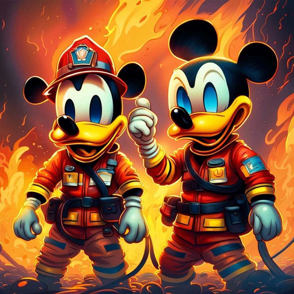 Goofy Mouse-Duck & Mickey Mouse-Duck as Firefighters