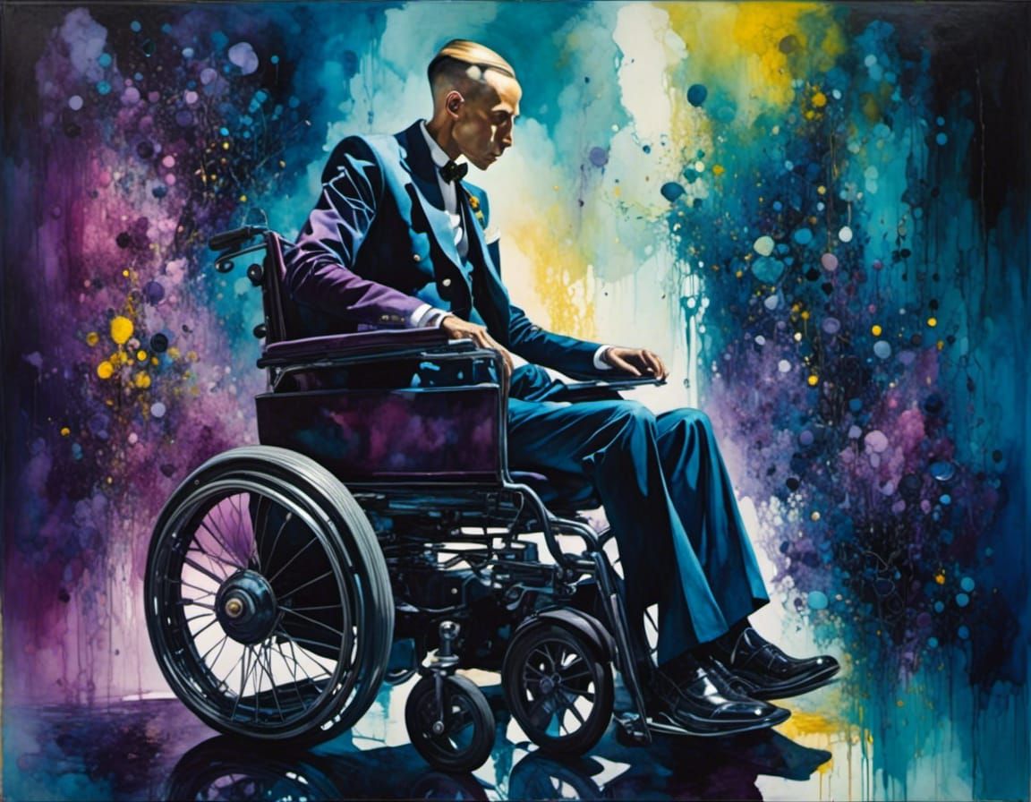 Eerie Alley Portrait of Man in Wheelchair as Fauvist Art