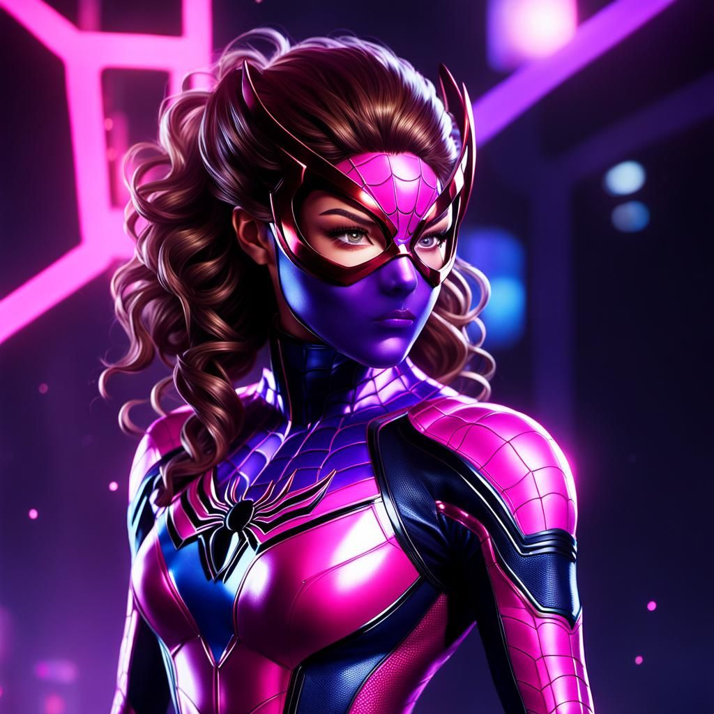 Anime Spider-Woman in Pink and Purple Suit
