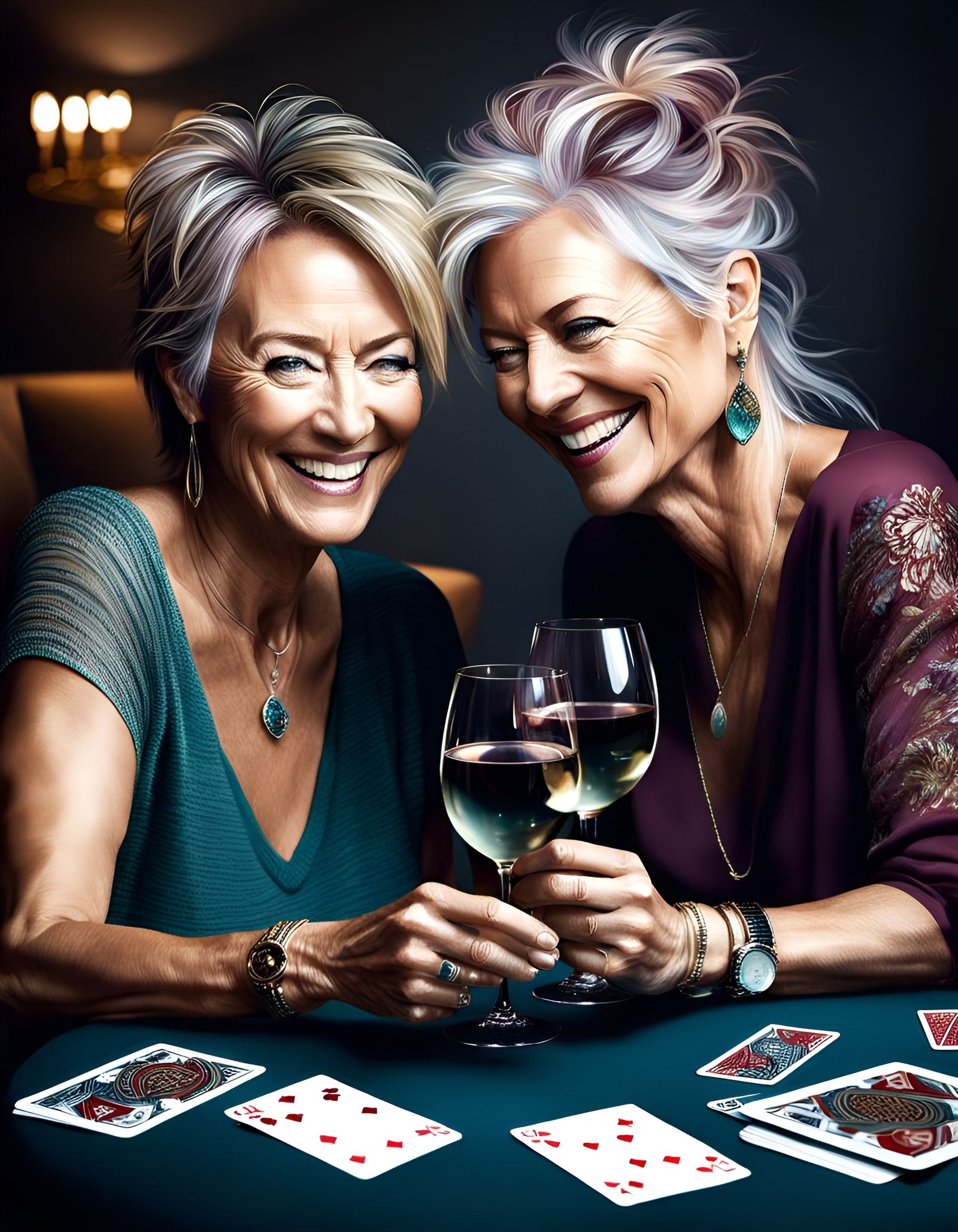 Joyful Women Playing Cards in Artgerm Style