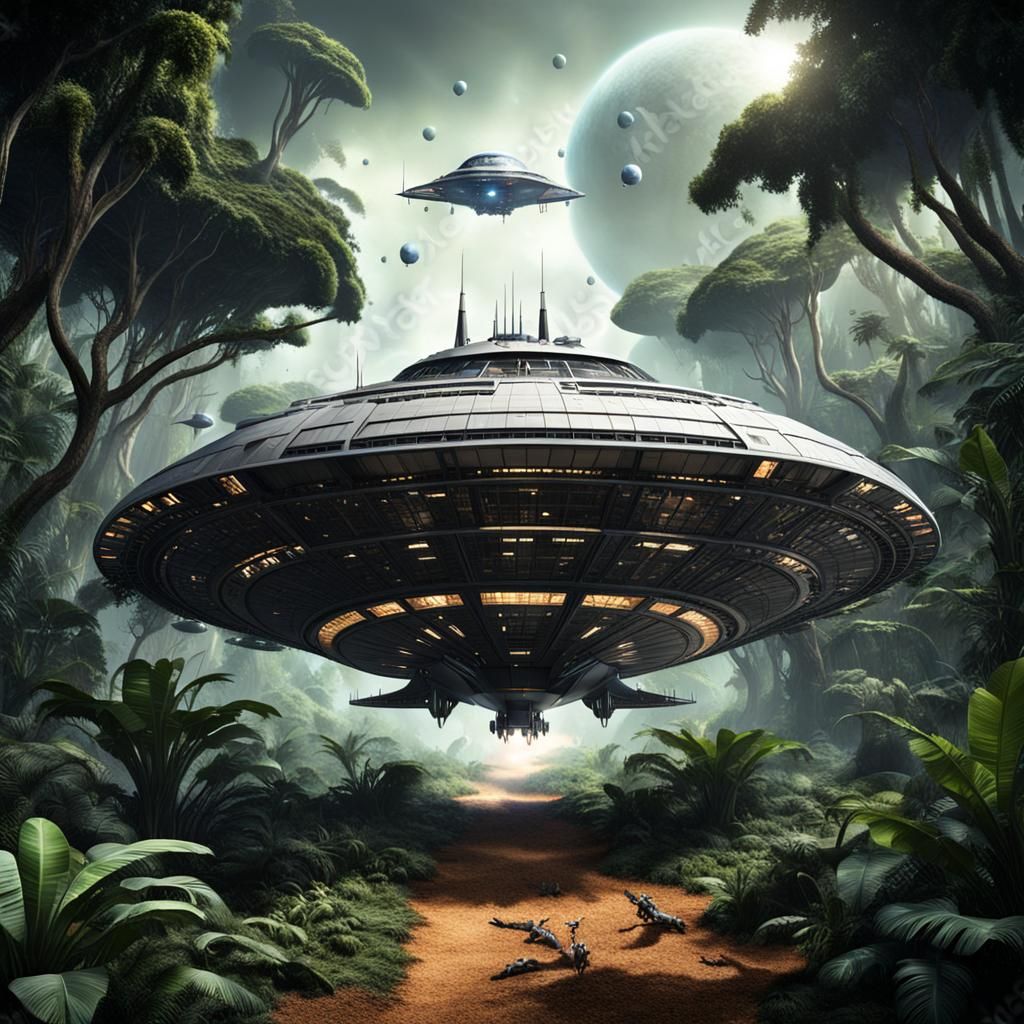 Spaceship Landing on Hostile Jungle Planet