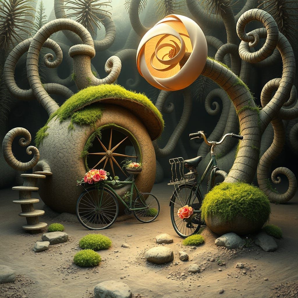 Whimsical Eco-Shelter in a Distant Galaxy Landscape