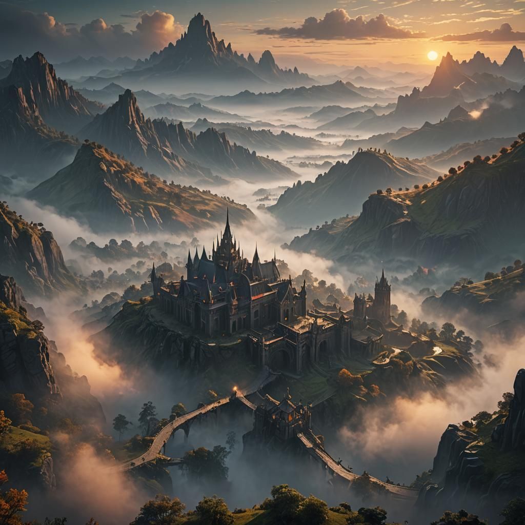 Gloomy Fog Sunrise: Detailed Matte Painting