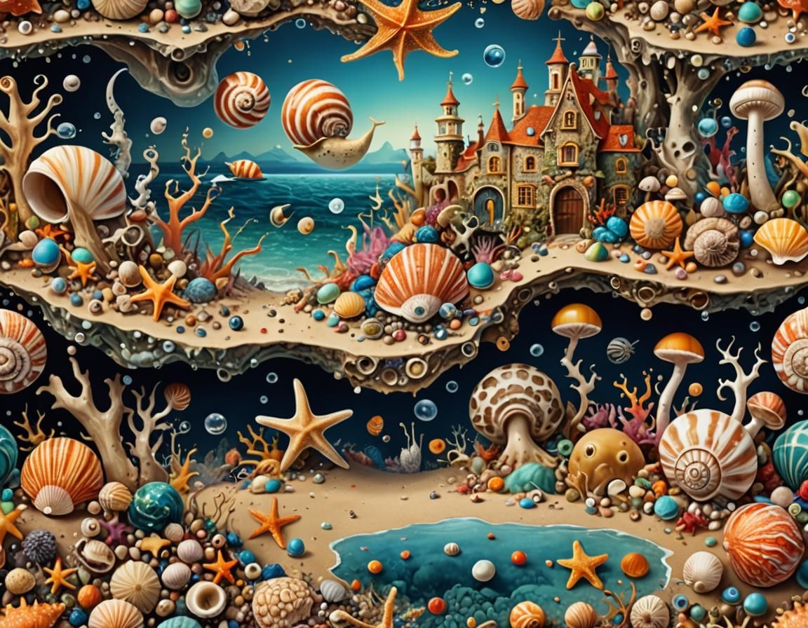 Surreal Shore with Exotic Sea Creatures