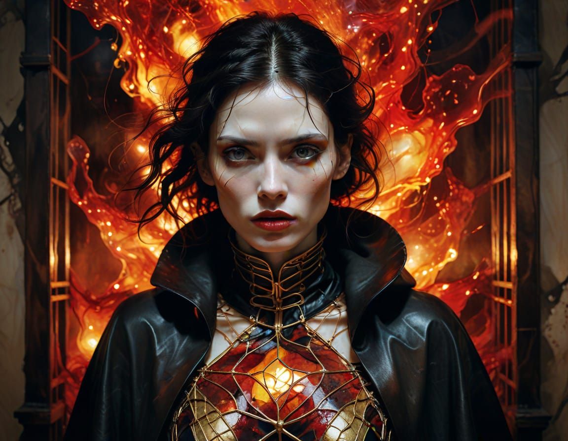 Woman in Golden Cage Captivates with Egon Schiele-Inspired G...