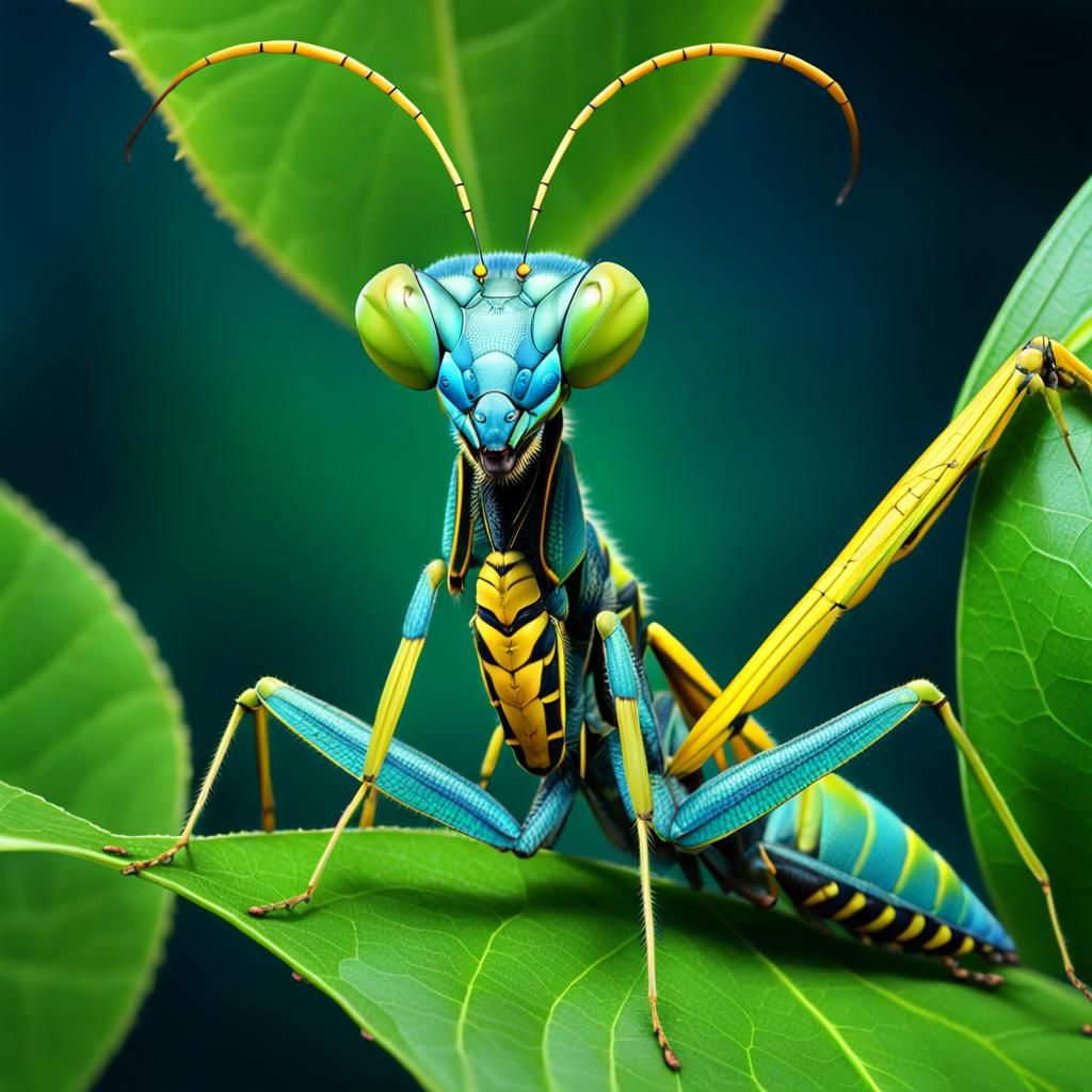 Ferocious Praying Mantis with Detailed Eyes in Digital Art