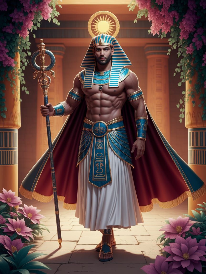 Egyptian Pharaoh Sorcerer in Opulent Attire