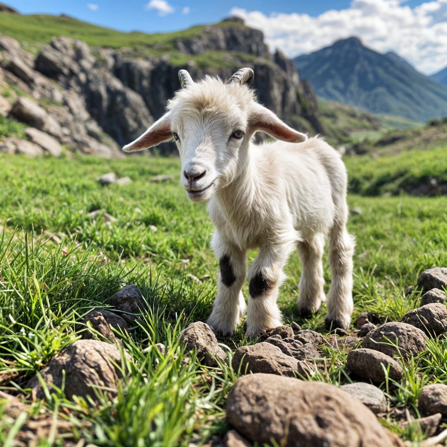 Charming Goat in Whimsical Landscape, Dr. Seuss-Inspired