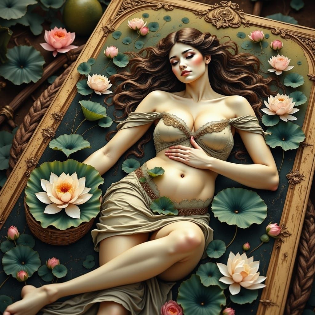 Elegant Tarot Card of Serene Woman with Lotus Flowers