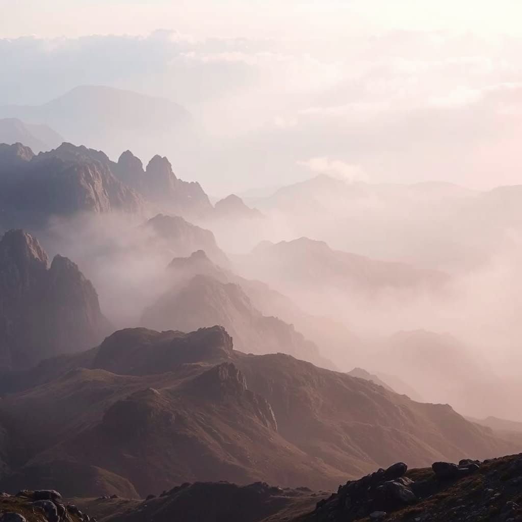 Misty Mountains Landscape Inspired by Digital Art