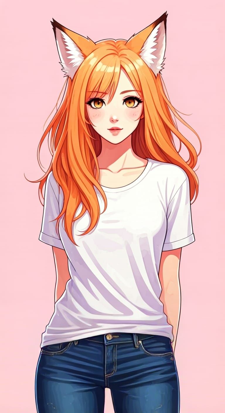 Fox-Eared Woman in Anime Style with Pastel Colors