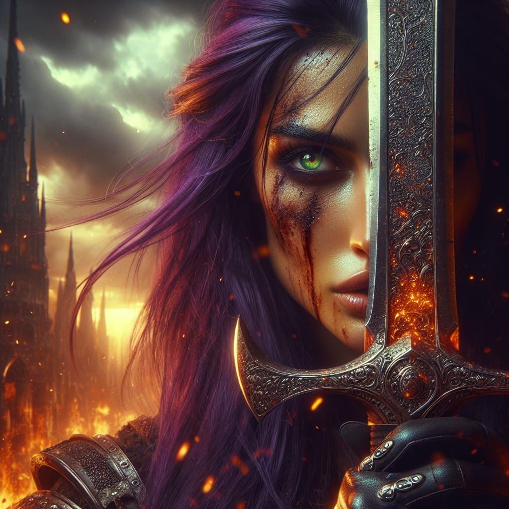 Battle-Hardened Latina Warrior in Hypermaximalist Style