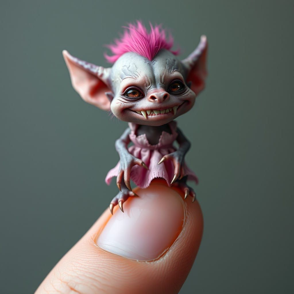 Miniature Female Monster in Pink Dress with Iridescent Scale...