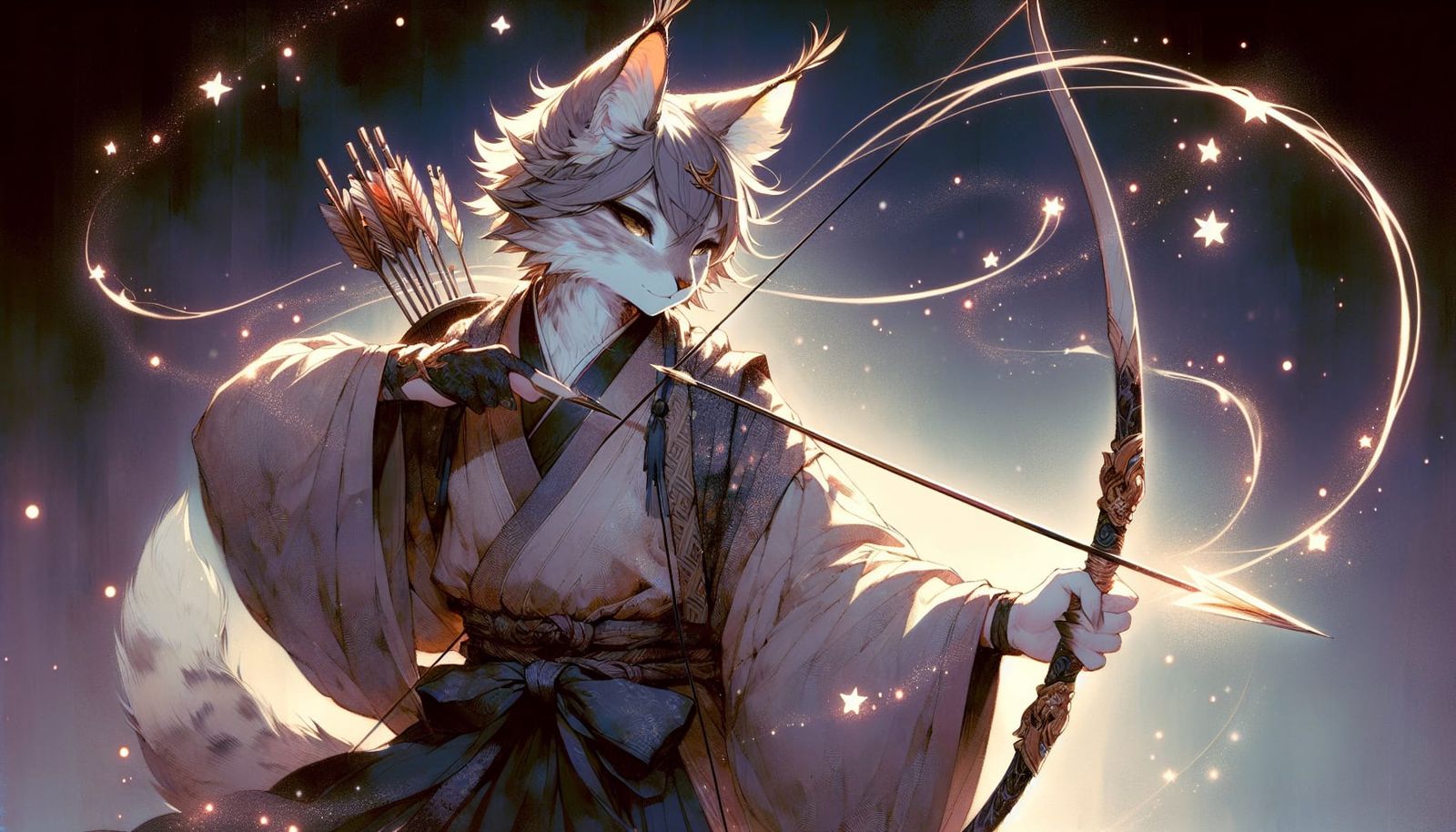 Lynx Samurai Draws Starlight Bow: Romantic Anime Art