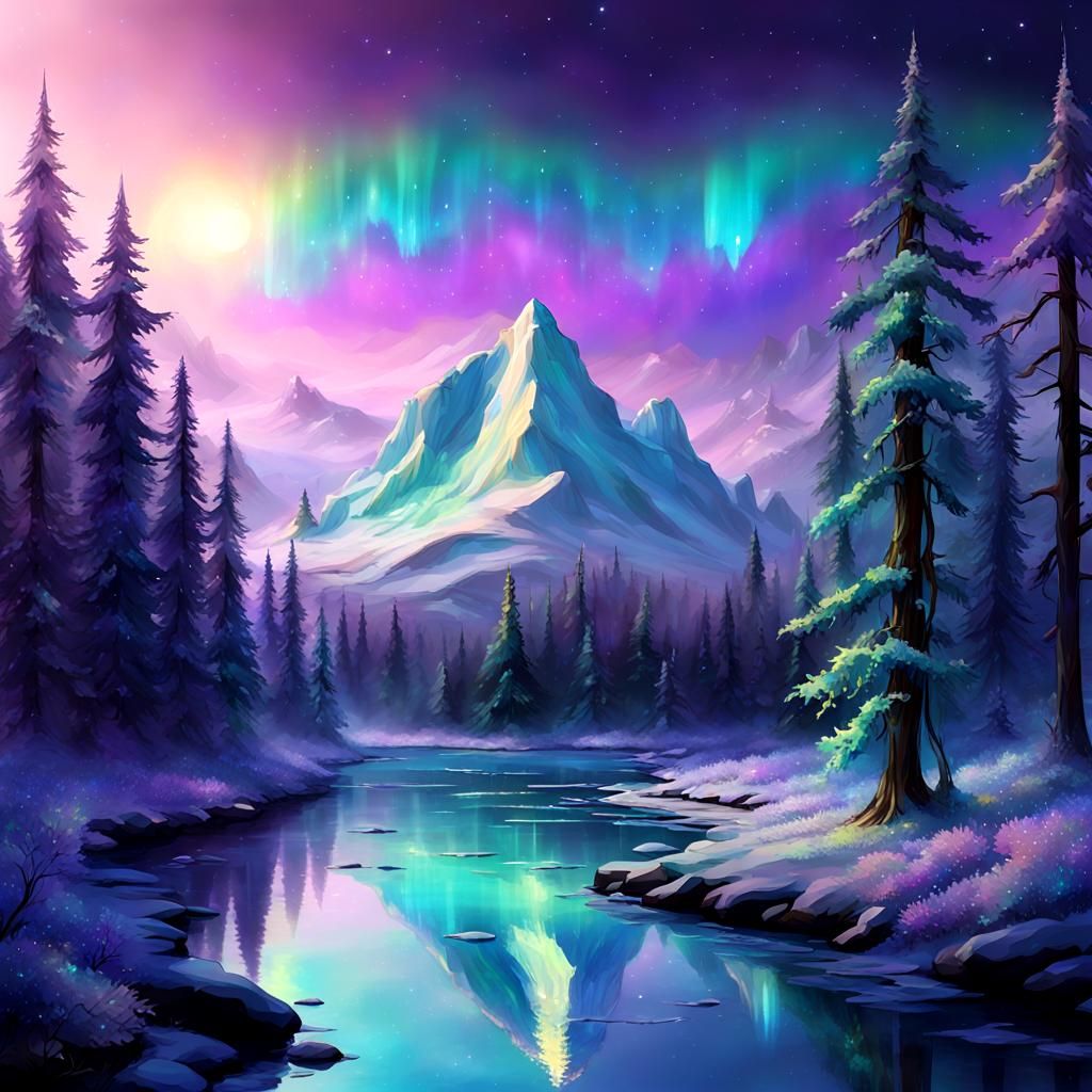 Ethereal Forest Aurora Borealis in Alcohol Inks