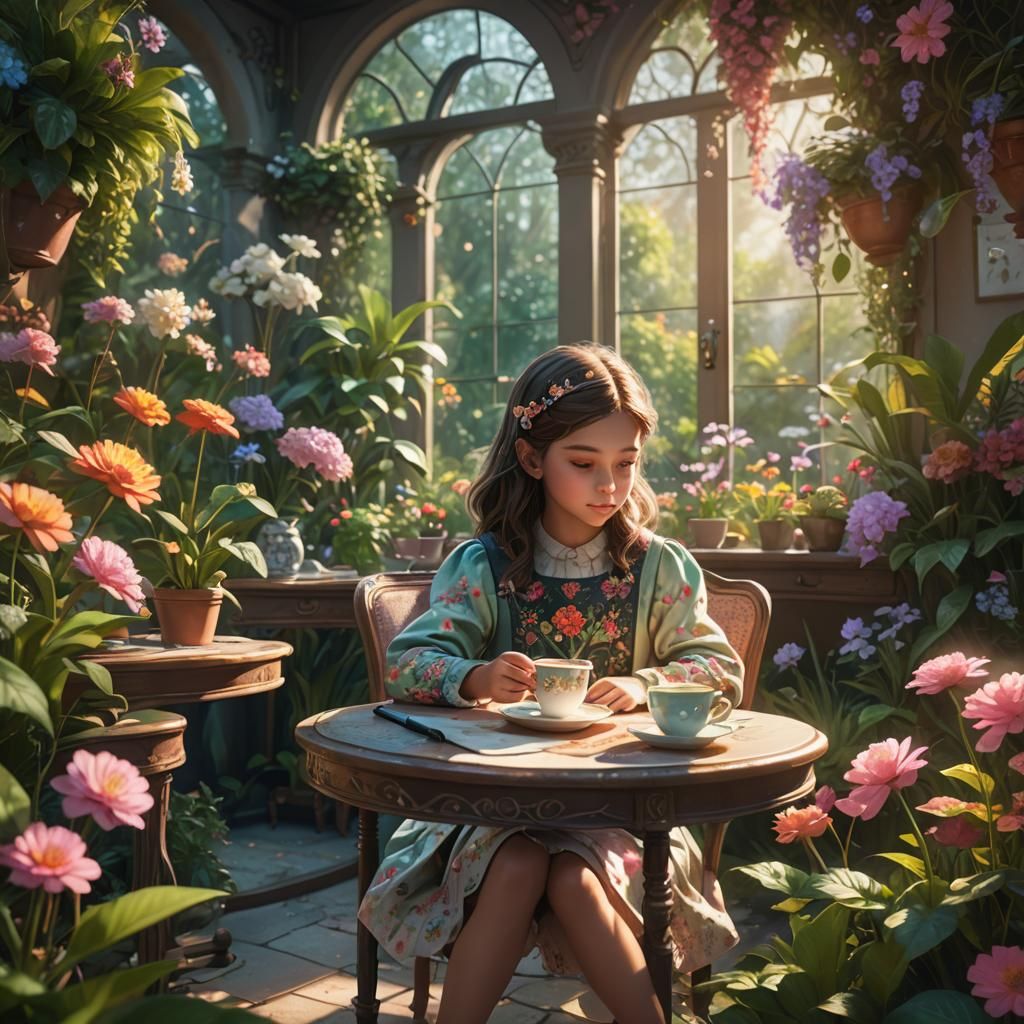 Enchanted Garden Coffee Break in Fantasy Art Style