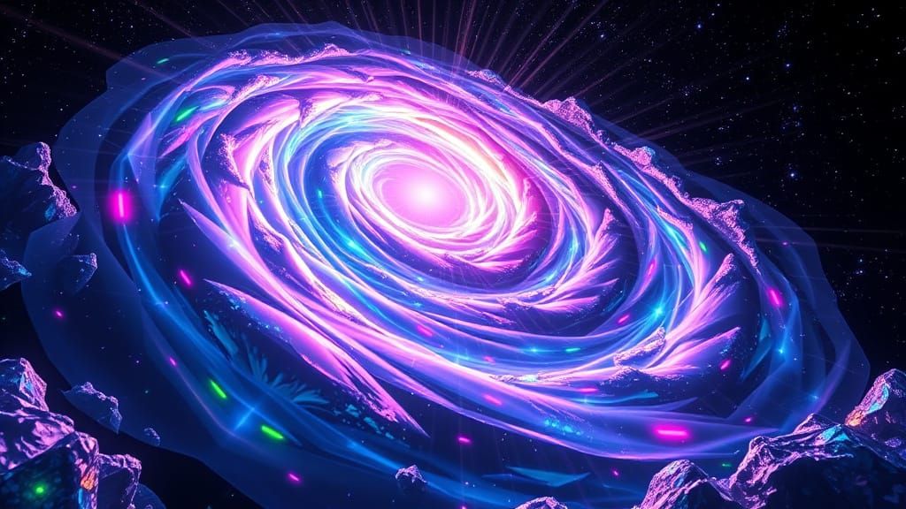 Galactic Vortex Dance in Neon Cosmic Abyss