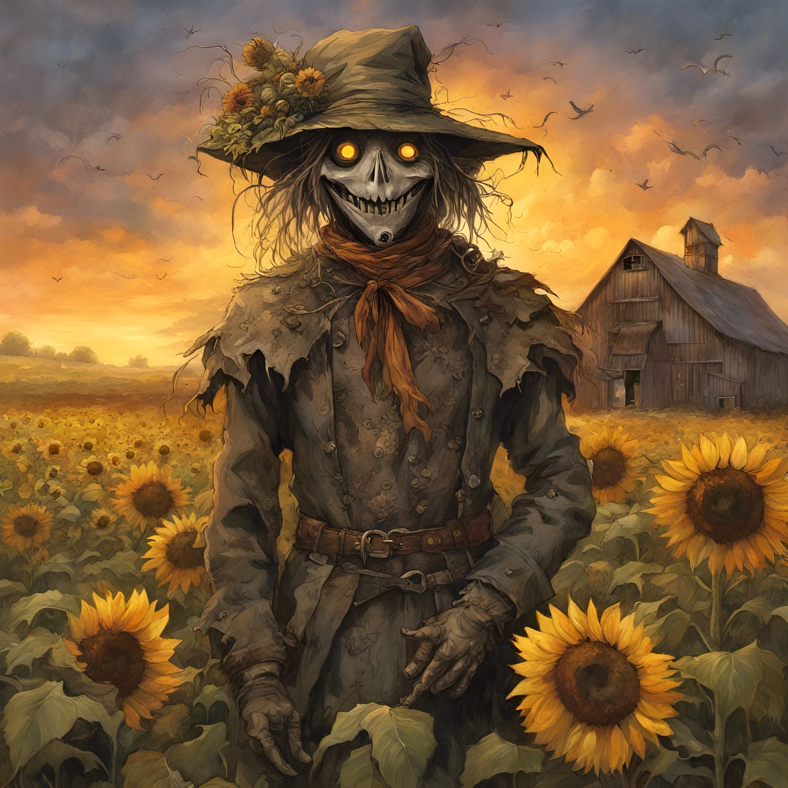 Sunflower Scarecrow Portrait in Fantasy Style