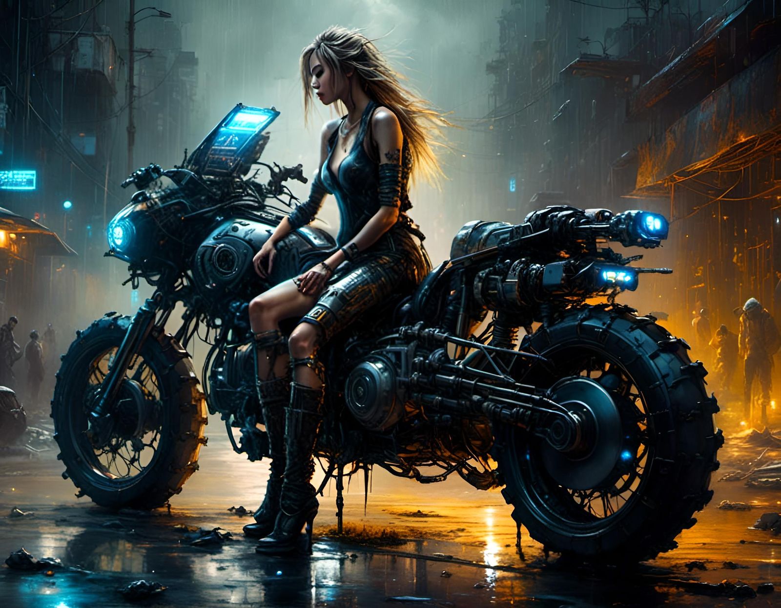 Cyborg and Motorcycle Weathering Dark Storm