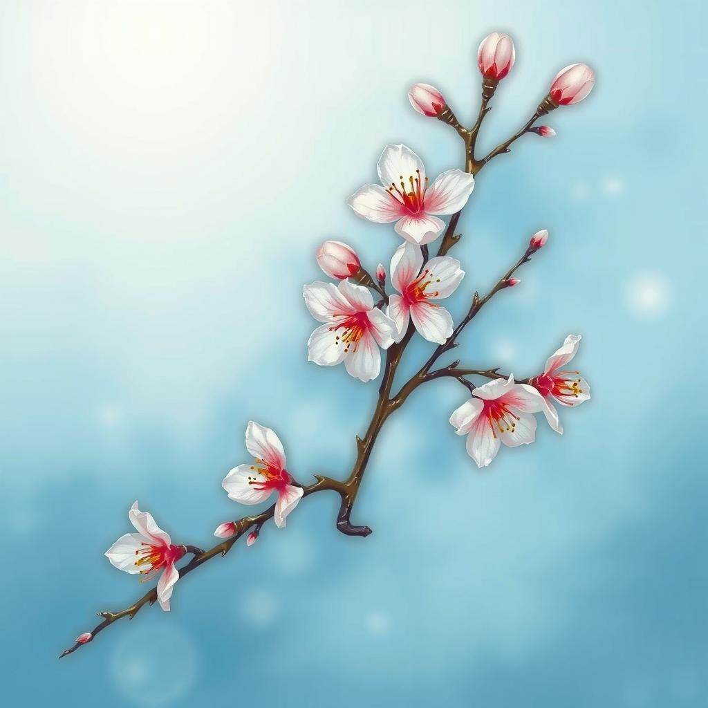 Cherry Blossom Branch in Enamel Art Style