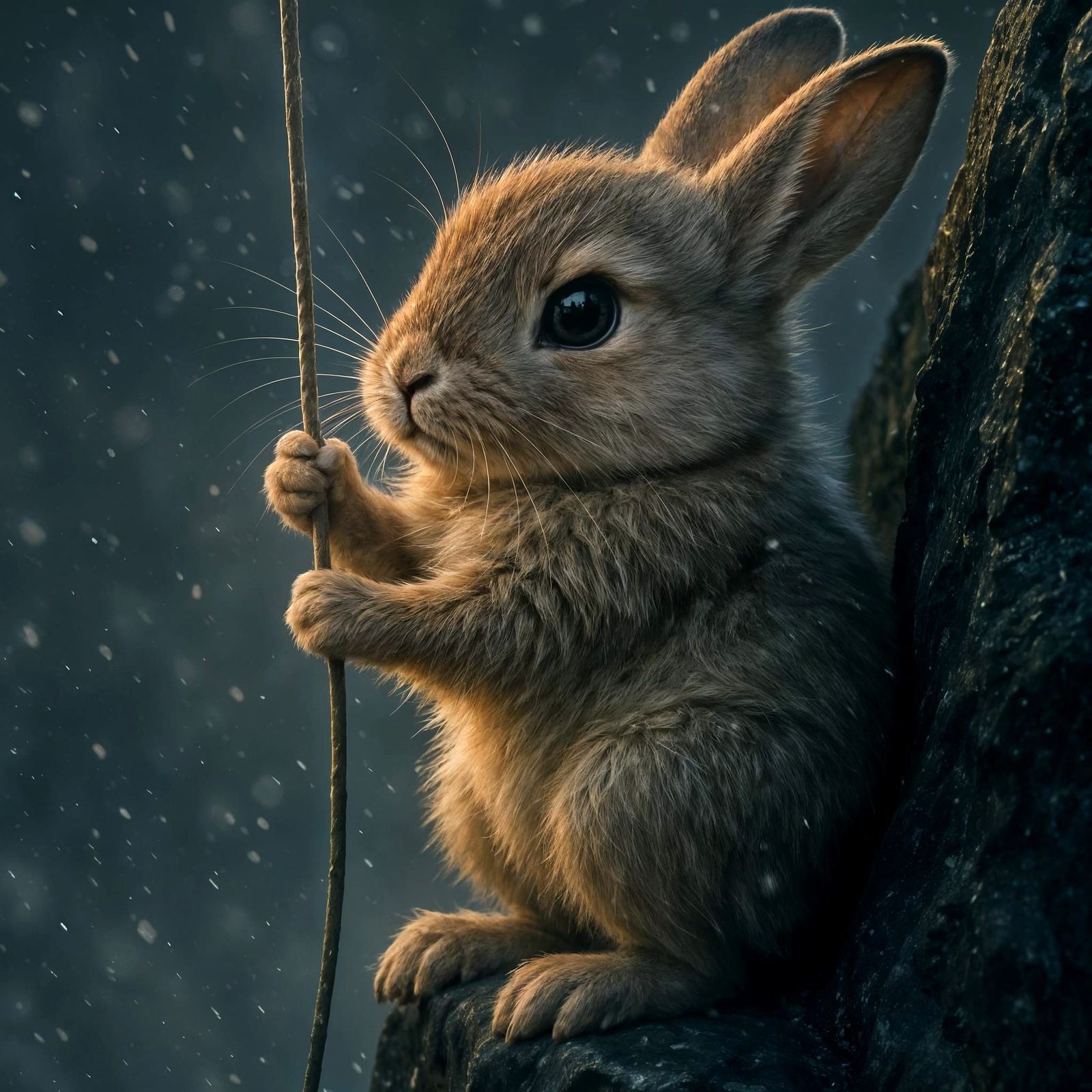 Bunny Climber on Snowy Rock Face