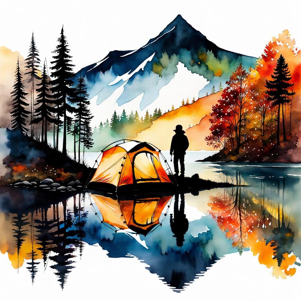 Autumnal Double Exposure: Toddler and Lakeside Tent