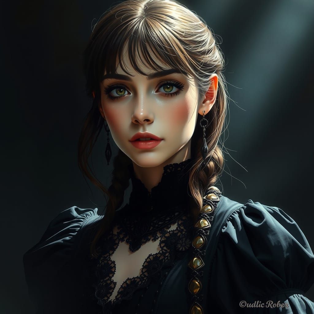 Gothic Woman Portrait in Hyperrealistic Digital Art