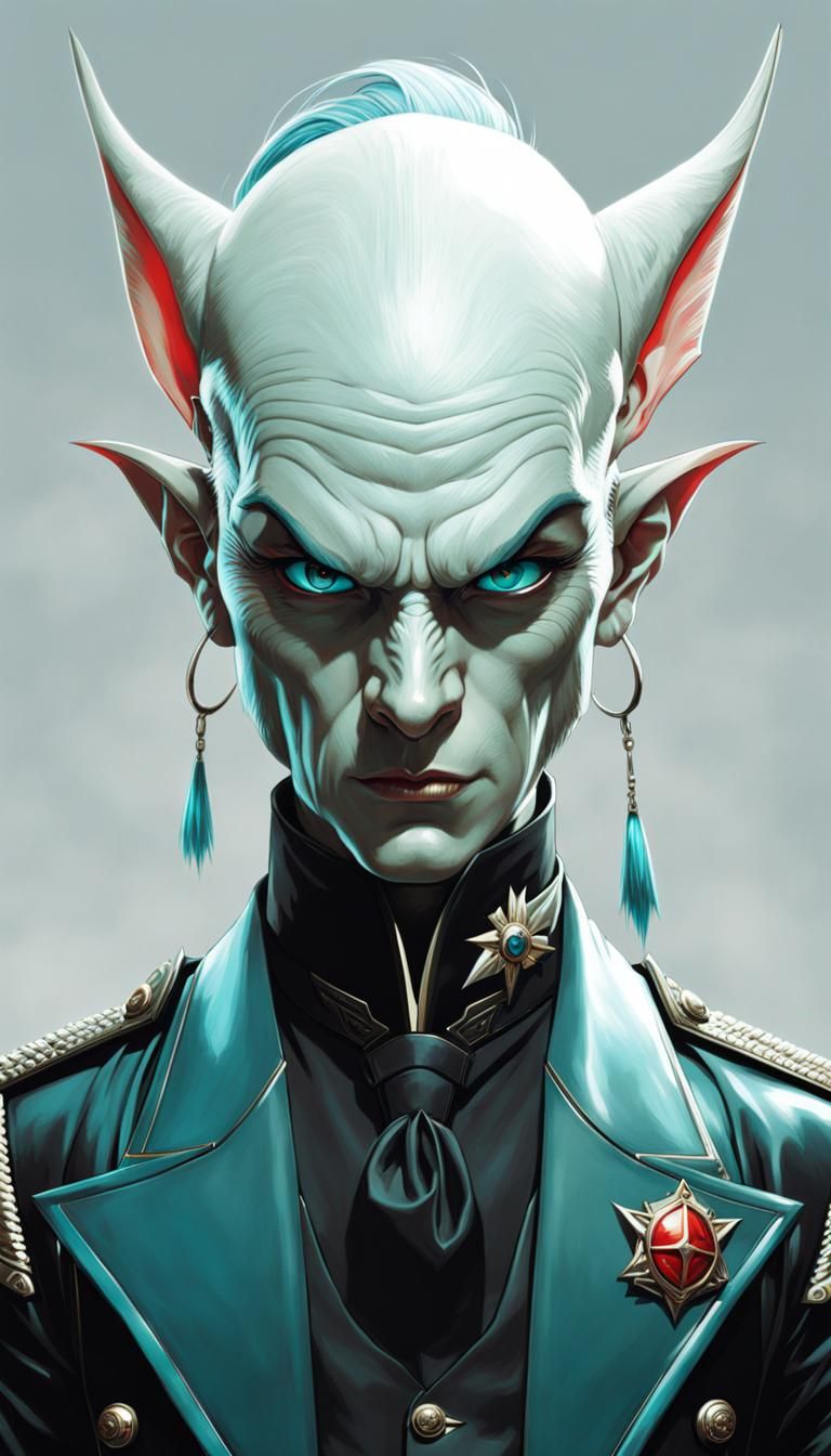 Angry Turquoise Goblin Warrior Portrait in Futuristic Style