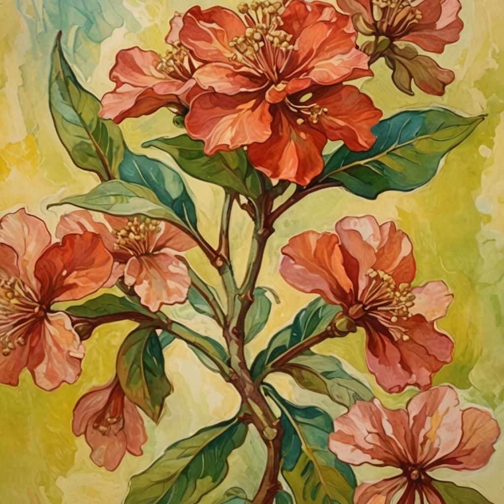 Walnut Blossom in Art Nouveau Gouache Style
