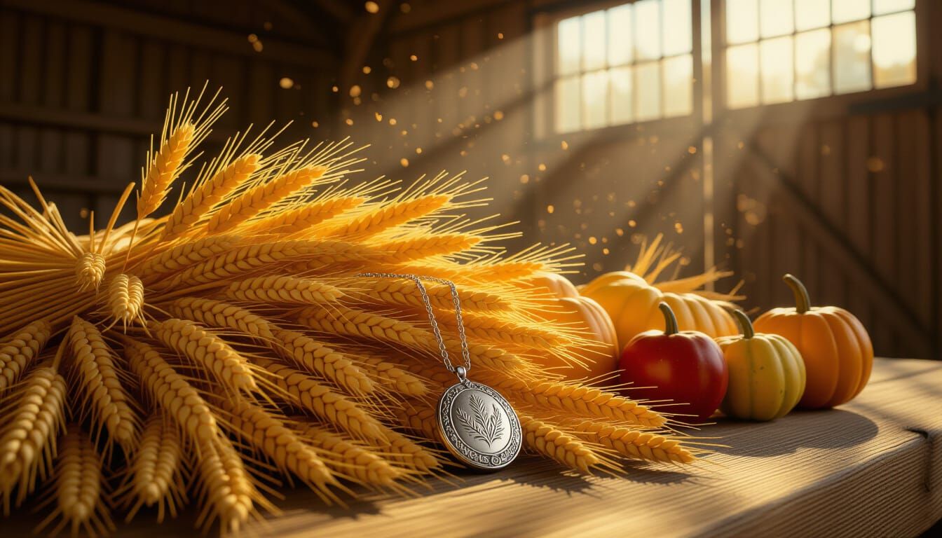 Harvest Table Locket: Golden Wheat & Rustic Barn Scene