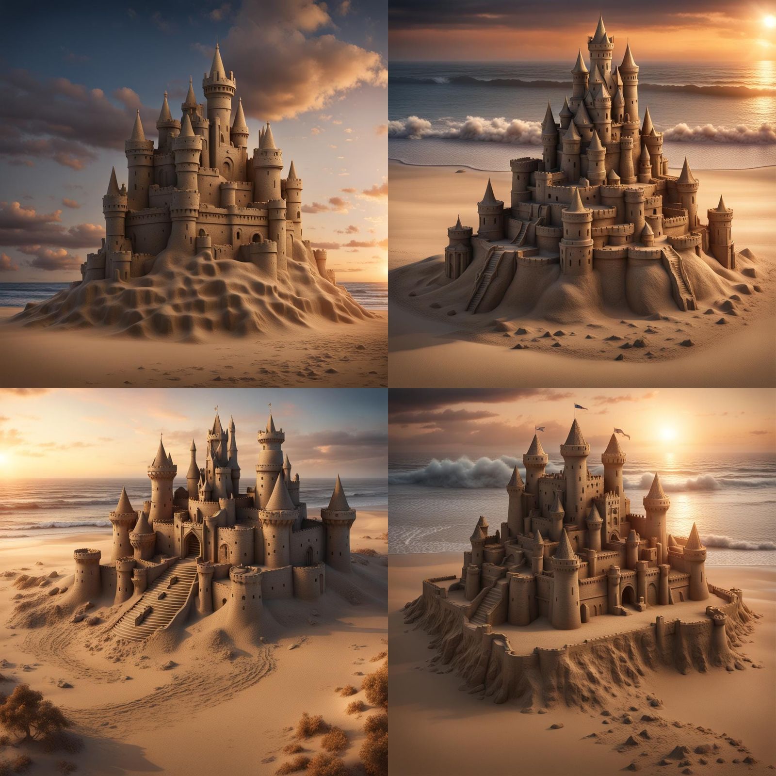 Fortified Sand Castle at Sunset: Detailed Matte Painting