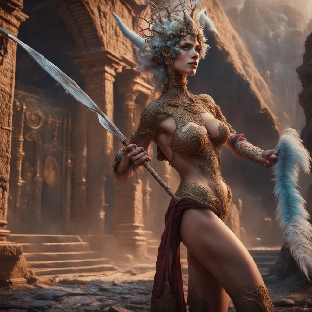 Nude Woman Ablaze: Detailed Fantasy Art