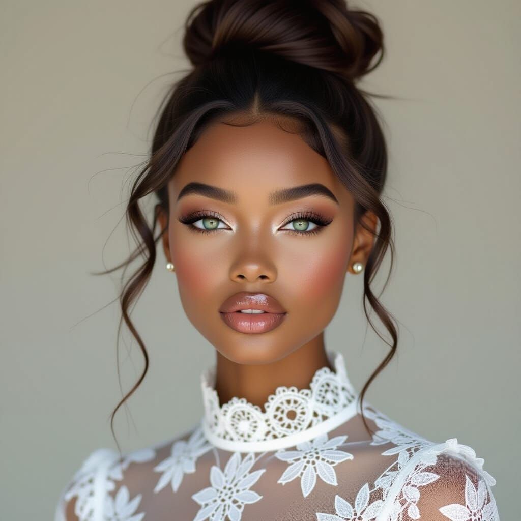 African Woman with Glossy Lips in Realistic Style