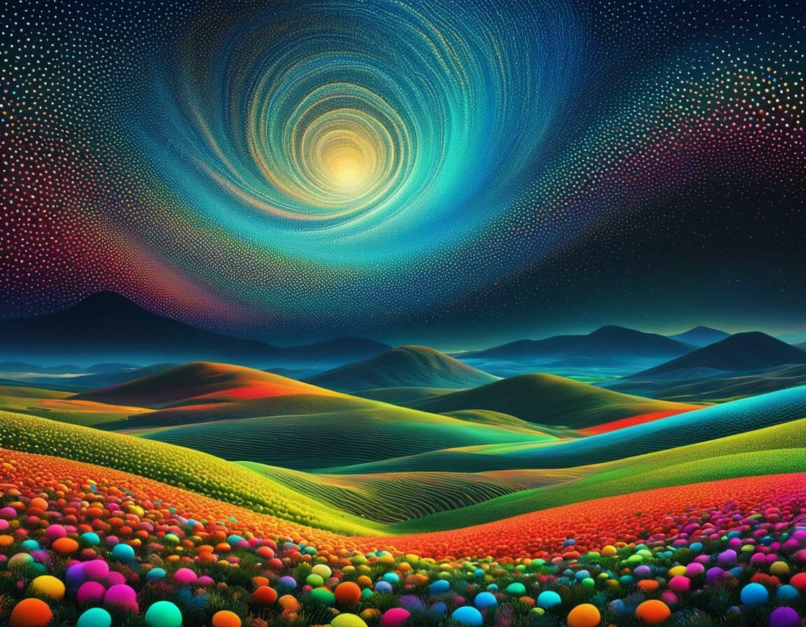 Surreal Polka Dot Landscape in Digital Art Style