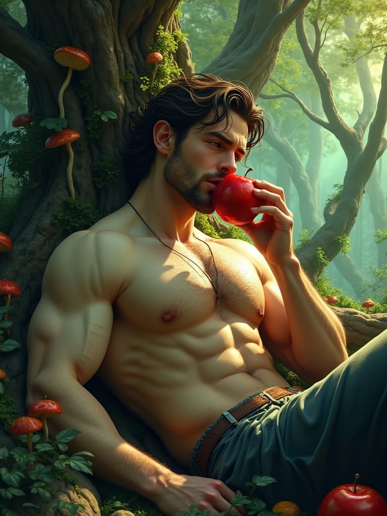 Mystical Forest Encounter in Art Nouveau Style