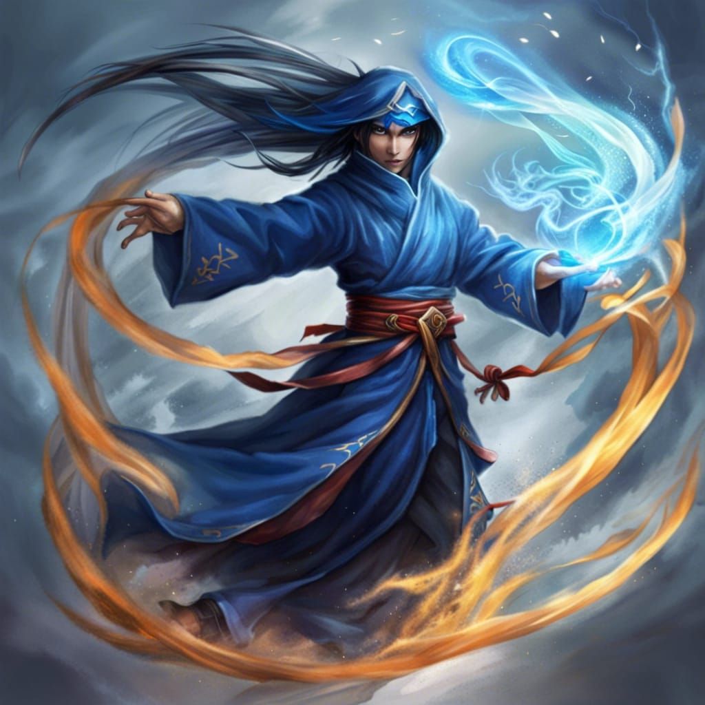 Fantasy Ninja Sorcerer Wielding Wind Magic