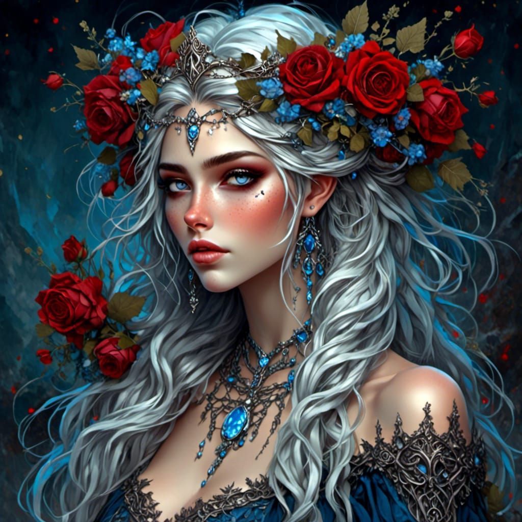 High Gothic Elf Queen in Dark Fantasy Style