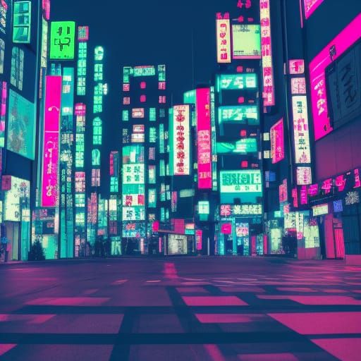Neon Tokyo Cyberpunk Cityscape at Night