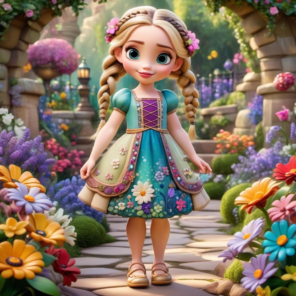 full body image of a Disney Pixar style 3D adorable little g...