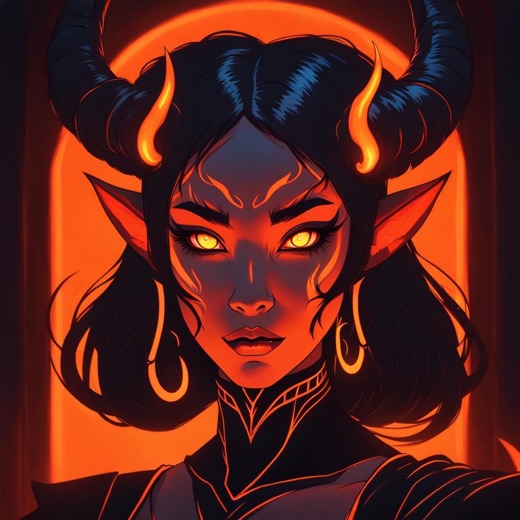 Anime Demon Girl Portrait in Neon Lit Style