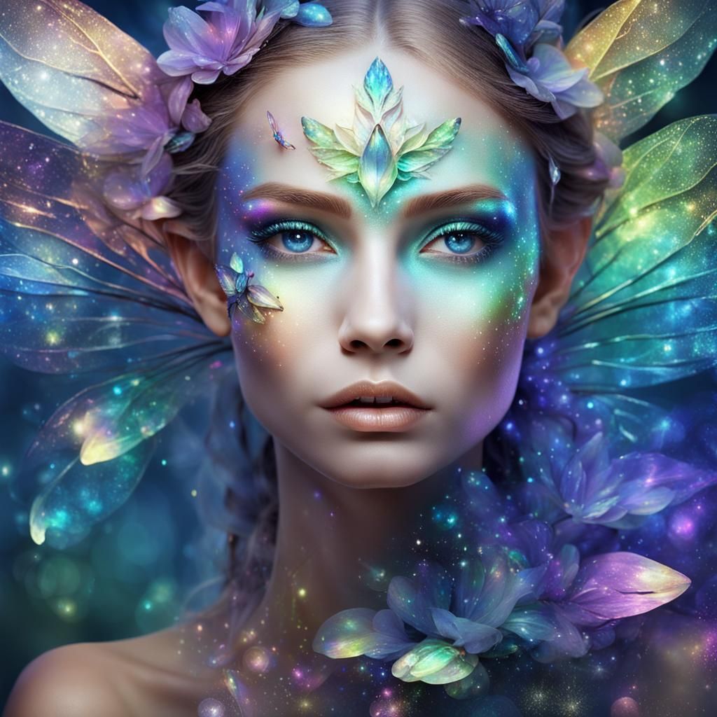 Iridescent Fairy Portrait in Surreal Style