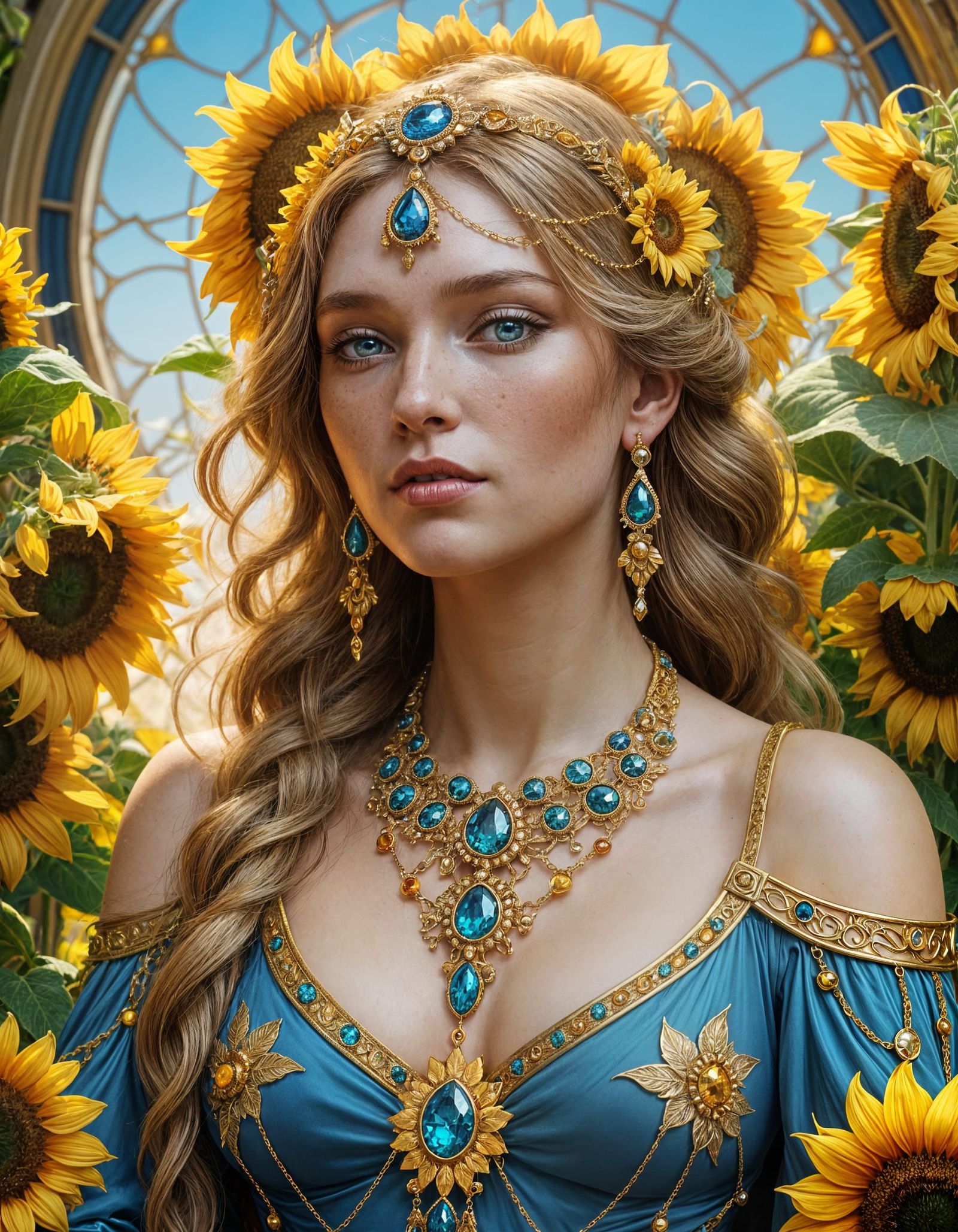 Seductive Goddess of Sunflowers in Gossamer Gown