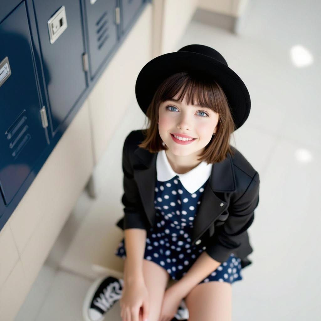 Candid Photo of a French Girl in Polka Dot Dress
