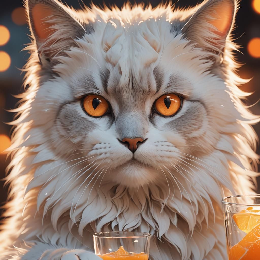 Fluffy Cat Drinks Calpico: Anime-Style 3D Art